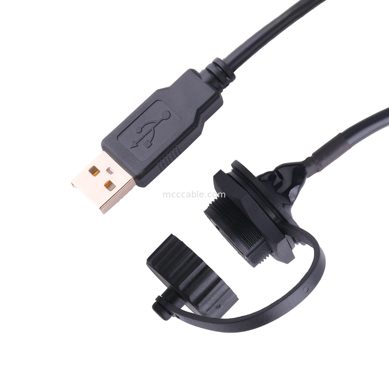 USB 2.0 A أنثى موصل مع درع وغطاء إلى USB 2.0 A كابلات USB مصممة للقياس