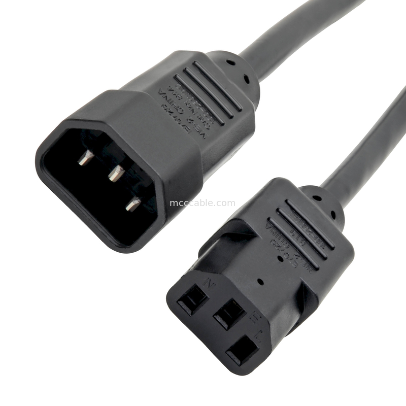 C13 إلى C14 10a 250v سلك الطاقة 18 Awg C14 متطابقة مع منفذ C13