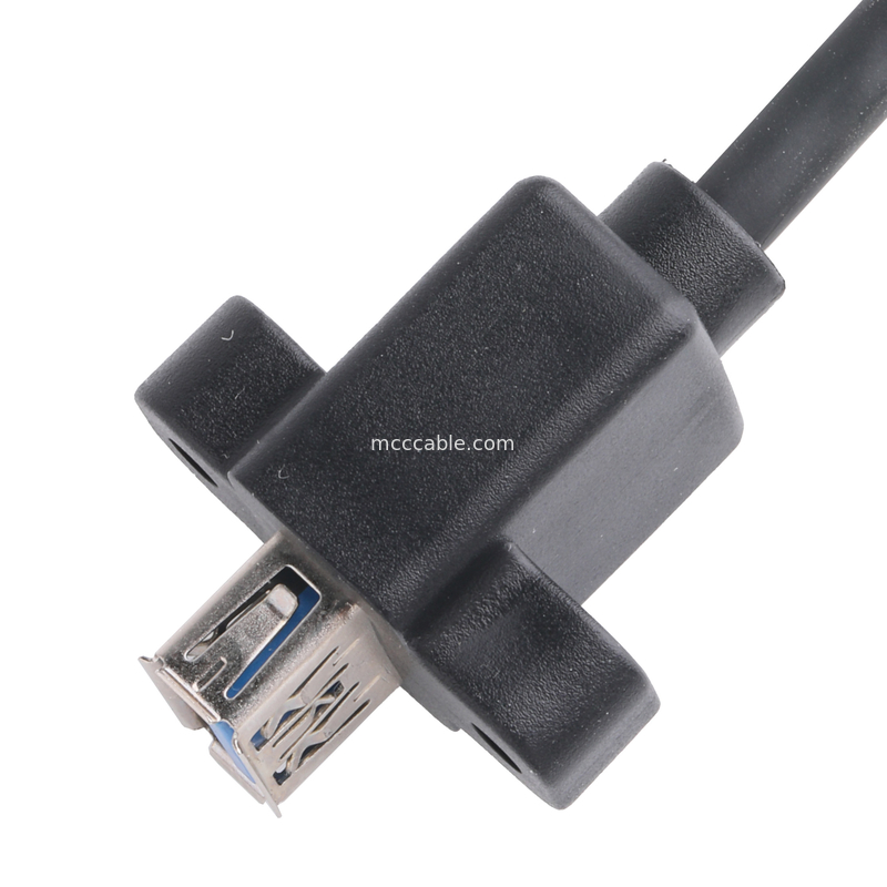 أسود USB3 0 كابل Am 90 درجة انحناء جانبية إلى Af نصف حزمة نوع المسمار