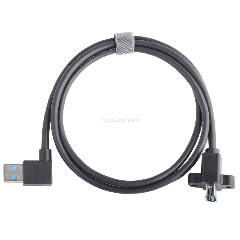 أسود USB3 0 كابل Am 90 درجة انحناء جانبية إلى Af نصف حزمة نوع المسمار