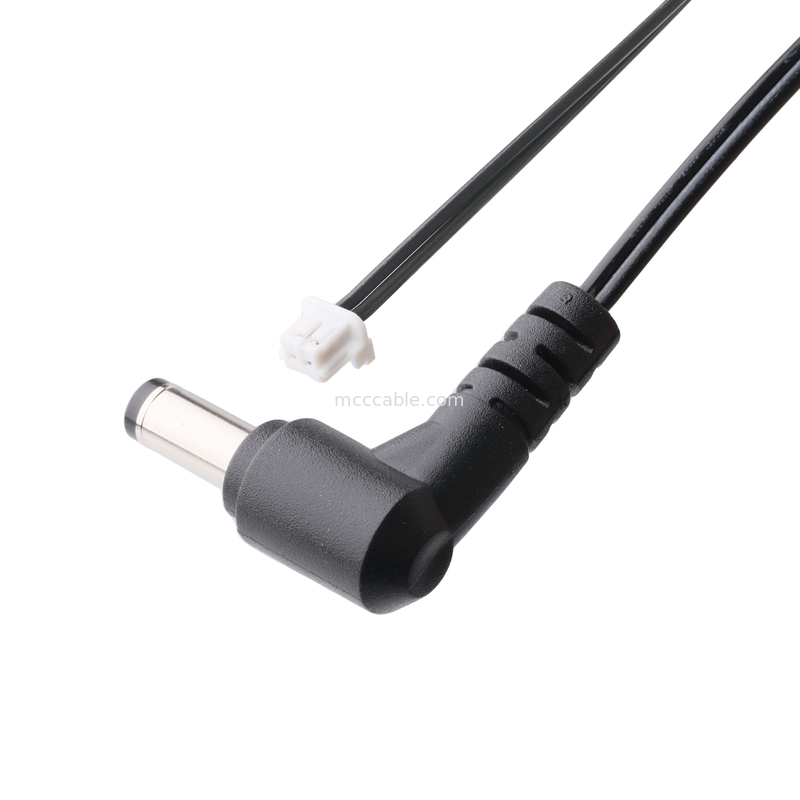DC Plug 2.1 * 5.5mm نوع اللحام PVC الشكل الصب زاوية 90 إلى البيت الأبيض 2P MOLEX F
