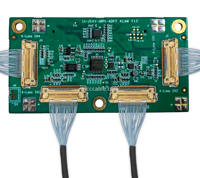 الكاميرات الصناعية لوحات الطائرات بدون طيار LI-IMX290-MIPI 20525-030E-02 مجمع رابط مكوكسي صغير 20Gbps / Lane