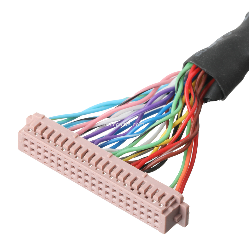 مجموعة كابلات Lvds  DF13-40Pin Pitch 1.25mm إلى HD-SUB 26P FEMALE SLODER UL 1007 20AWG كابل OEM / ODM