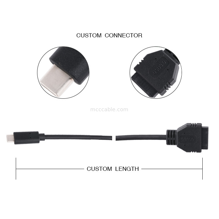 20P نسائية USB 3.0 نوع C إلى كابل محول IDC المقاوم الداخلي الأسود سلك PVC OEM ODM