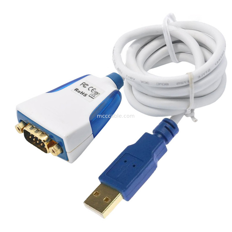 كابل USB-A إلى RS232 المتسلسل مع إلكترونيات مضمنة وموصلات DB9M الصناعية