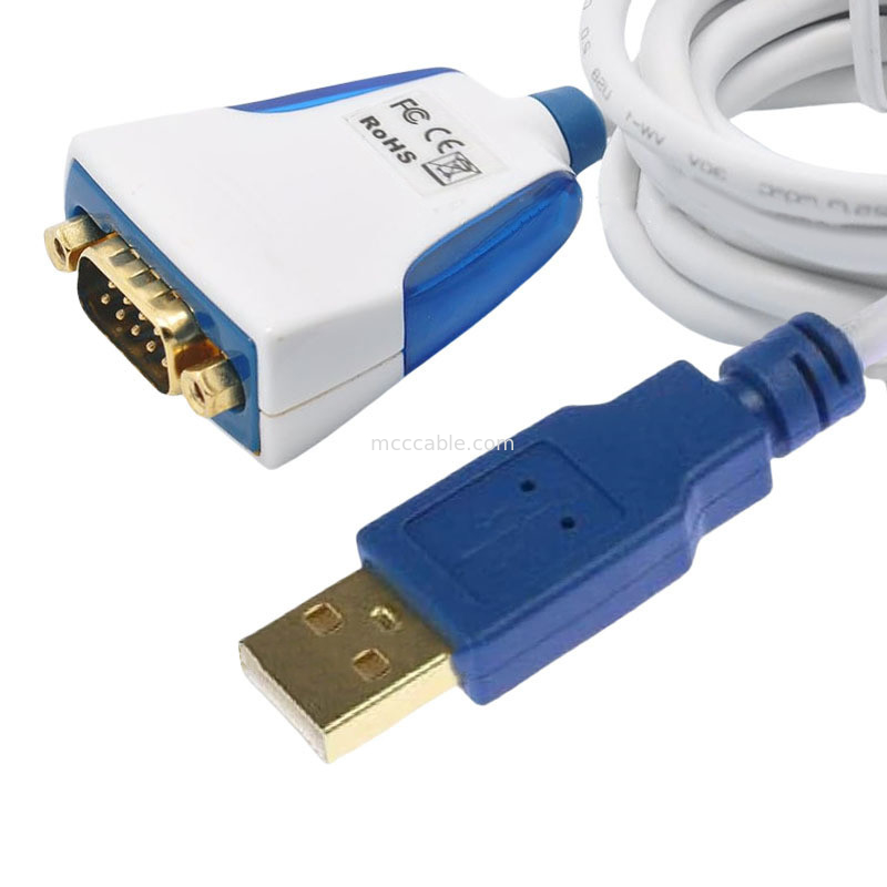 كابل USB-A إلى RS232 المتسلسل مع إلكترونيات مضمنة وموصلات DB9M الصناعية