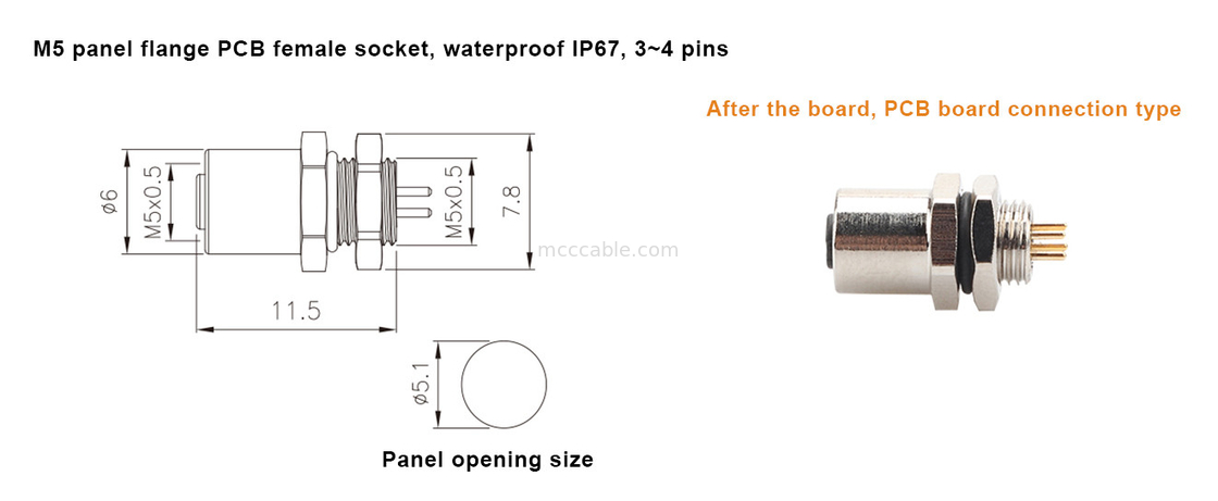 M5 كود-A الاتصال الأنثوي 4Pin اللوحة اللفافة PCB مصدر IP67 الواجهة الدائرية النوع A