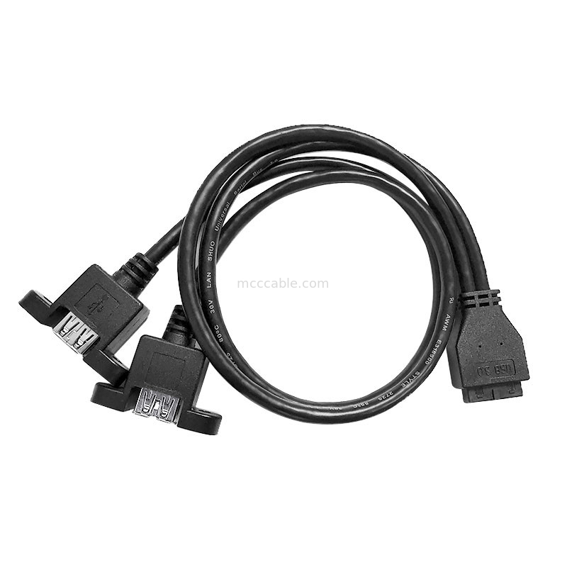 USB 3.0 لوحة التركيب A x2 إلى 20 دبوسًا من الأسلاك المخصصة للوحة الأم