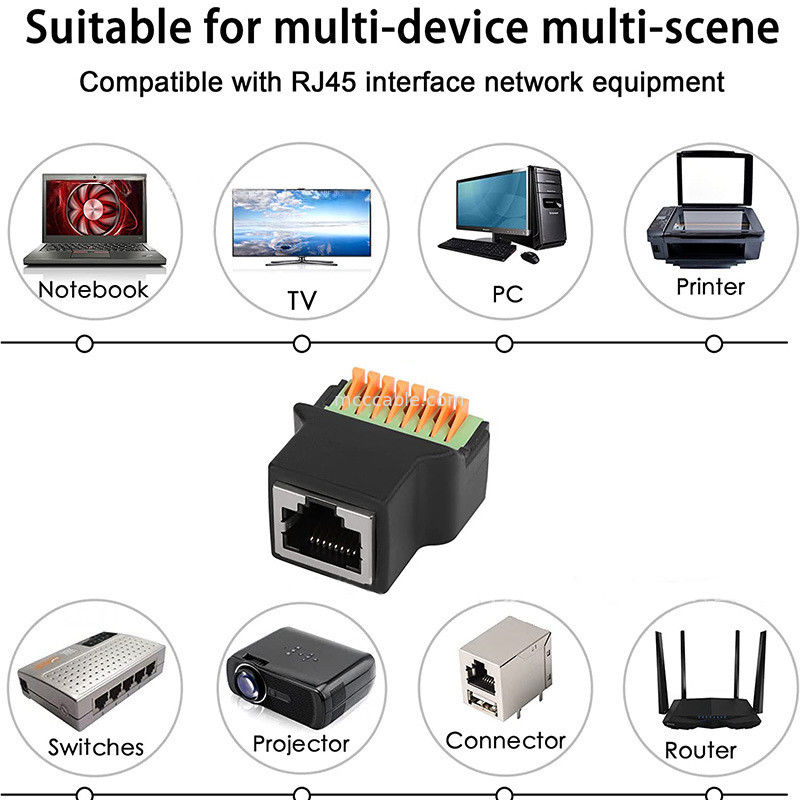 بروتوكول RJ45 إلى محطة اتصال سريعة 8Pin Core بدون لحام شبكة رأس كريستال 8P8C الإناث ، مع خيط