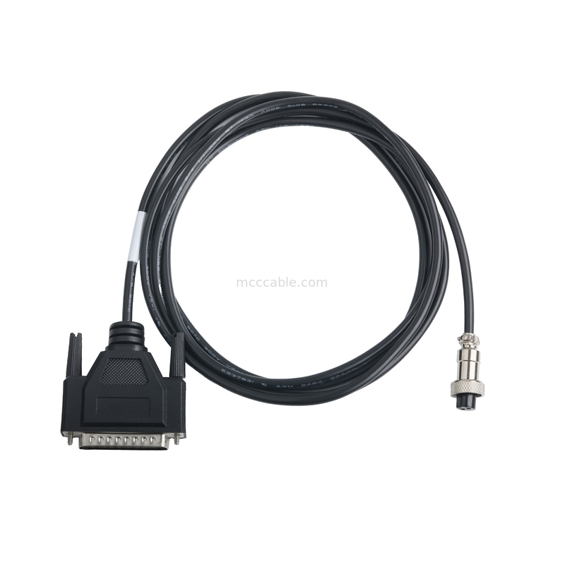 25-Pin Male to M12-2P Female Wire Harness - UL2464 20AWG 2C Black Jacket